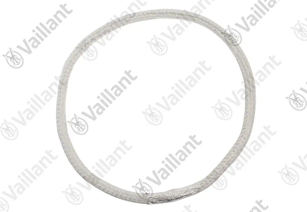 Vaillant Dichtschnur in Ringform, hergestellt aus flexiblem Material, zur Abdichtung bei Wärmetauschern. Weißer, geflochtener Aufbau.